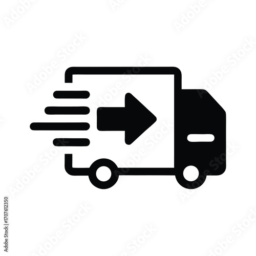 A simplified truck icon indicates speedy shipping through motion lines and a forward pointing arrow
