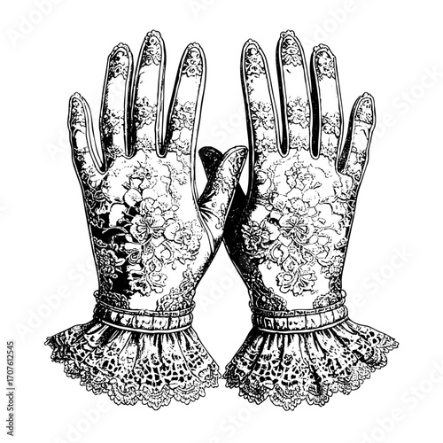 Vintage Ornamental Gloves with Lace – Copperplate Engraving Style