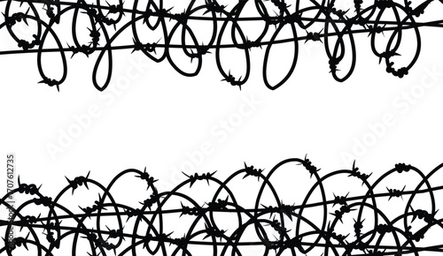 silhouette of barbed wired fence illustration design with copyspace.eps