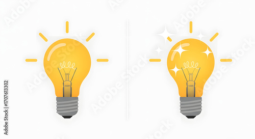 Vector illustration of glowing yellow lightbulbs symbolizing creativity, innovation, and a successful business idea