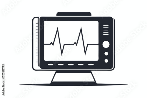 A stylized black monitor displays a vibrant heartbeat line, showing the heart's activity