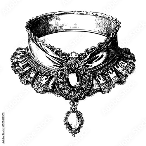 Victorian Choker Necklace with Cameo – Engraving Style
