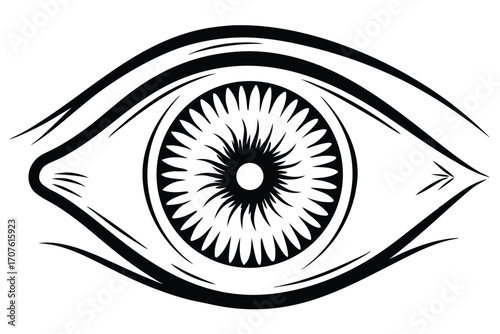 An abstract line depicts the black and white of an eye