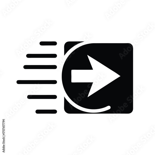 Arrow within the square moves quickly with speed lines to the right direction