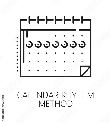 Calendar rhythm contraception method line icon or sign. Family planning thin line vector icon, pregnancy prevention symbol. Birth control, contraception method pictogram with ovulation cycle calendar