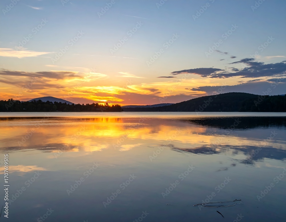 Naklejka premium Serene sunset over a calm lake