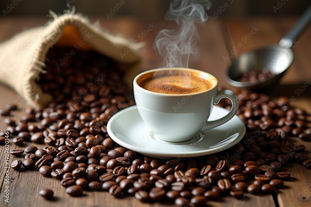 Fototapeta premium Coffee Beans and Steam