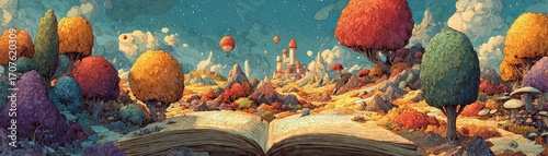 Enchanted book unveils endless whimsical cartoon worlds