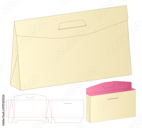 Printable Dieline Template for Paper Folder Box with Handle and Flat Layout Design