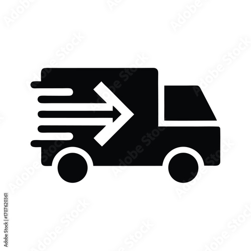 Black delivery truck shows a fast arrow sign on its side