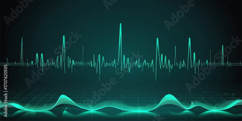 Blue soundwave pulse line graph on a digital medical technology background
