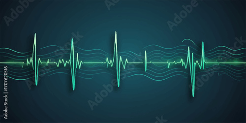 Abstract blue and green sound wave on a heart monitor line