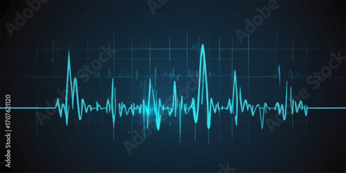 A dynamic medical heartbeat graph illustrates a healthy pulse on a monitor, showcasing a continuous cardiogram wave line