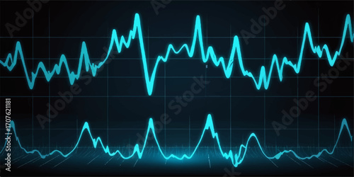 Medical electrocardiogram with green pulse line on the monitor showing a healthy heartbeat
