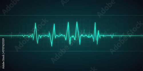 A vibrant graphic shows a healthy heartbeat on a medical monitor