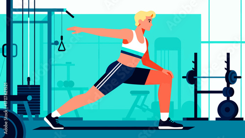 Doing warm-up exercises in the gym, hand-drawn vector illustrations