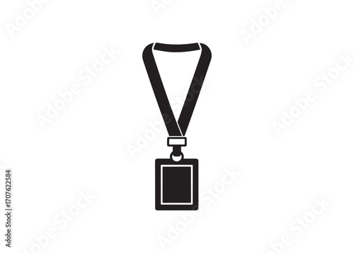 Black and White Simple Lanyard ID Badge Icon:  Corporate, Professional, Minimalist Design.