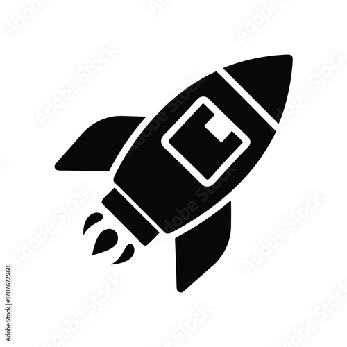 Black icon of a rocket with detailed wings is ready for take off
