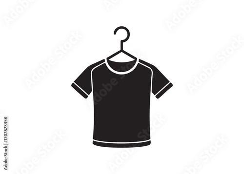 Black T-Shirt on Hanger: Simple, Minimalist Clothing Icon for Apparel Design, Branding, and Fashion Websites.