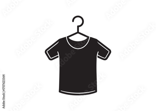 Black T-Shirt on Hanger: Simple, Minimalist Clothing Icon for Apparel Design, Branding, and Fashion Websites.