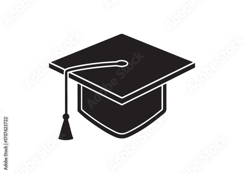 Graduation Cap Icon: Simple, Bold, Black Silhouette, Achievement Symbol, Education Concept.