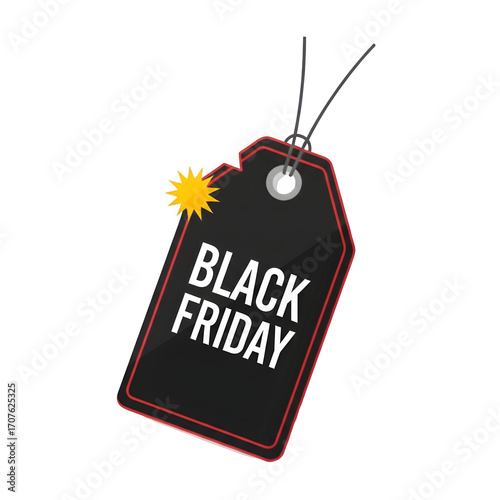 Black Friday Sale Transparent PNG Price Tag Textured Label with Lens Flare for Web Banners and Marketing