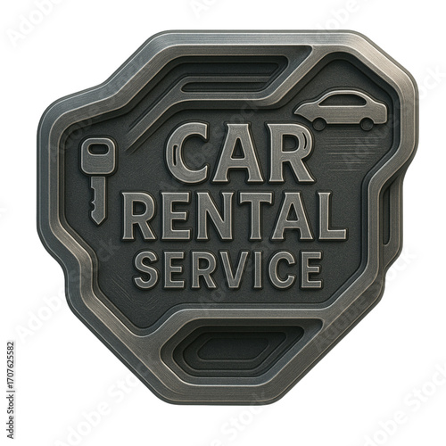 Futuristic Engraved Metal Car Rental Service Icon – Ultra Realistic 3D Render