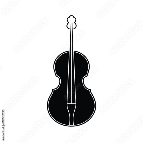 Minimalist black cello silhouette on a clean white background for design projects