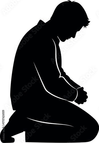 Vector art of silhouette of a man kneeling in prayer transparent background