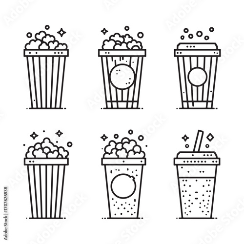 Popcorn bucket line art crunchy delight