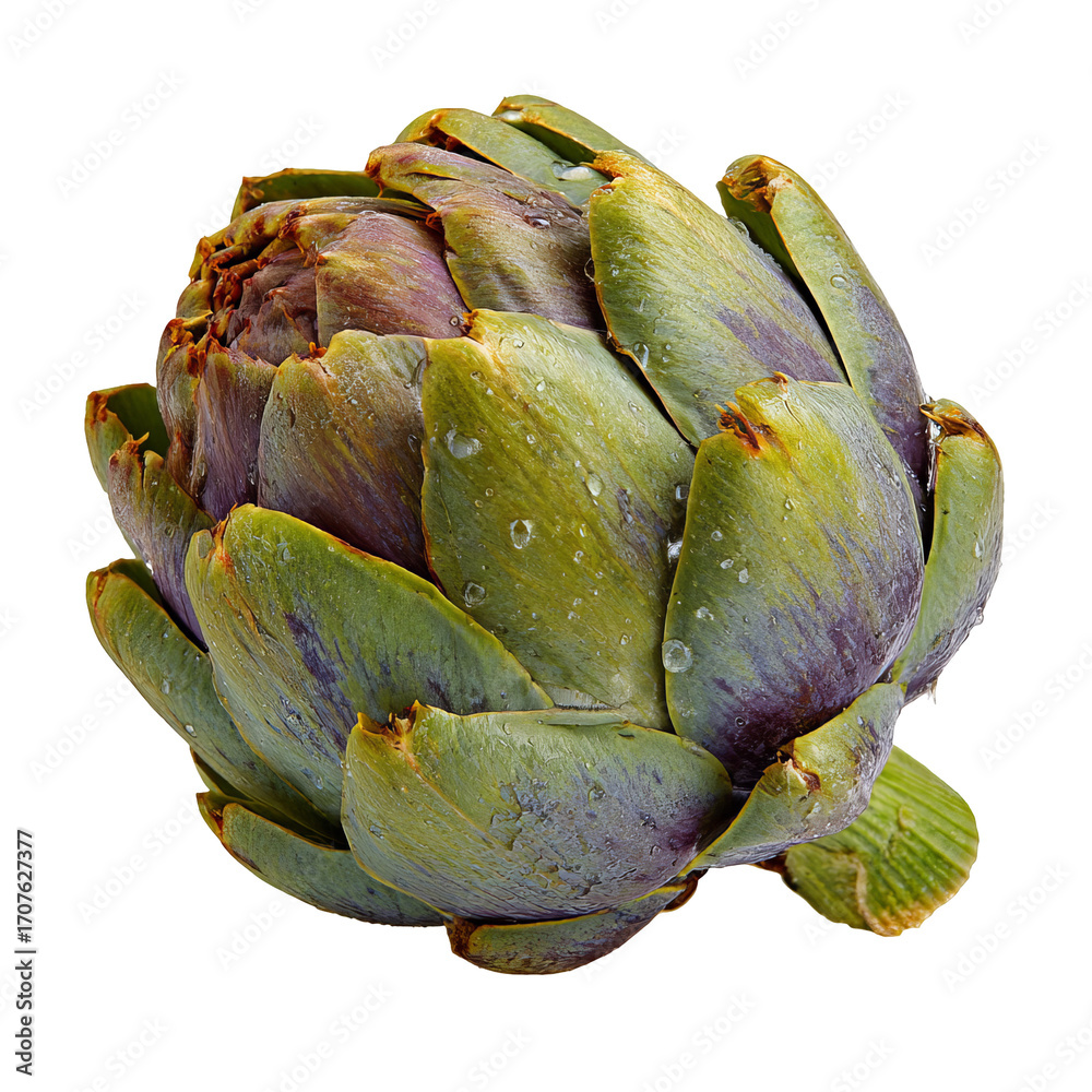 Fototapeta premium Close-up artichoke, vibrant green and purple tones