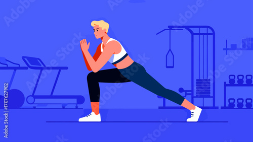 Doing warm-up exercises in the gym, hand-drawn vector illustrations