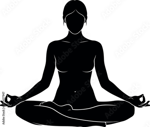 Vector art of silhouette of a person meditating in lotus pose, transparent background