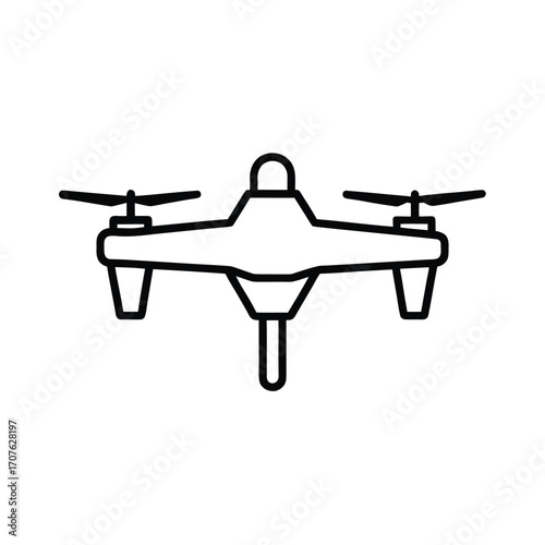 Minimalist black drone silhouette on a clean white background for design projects