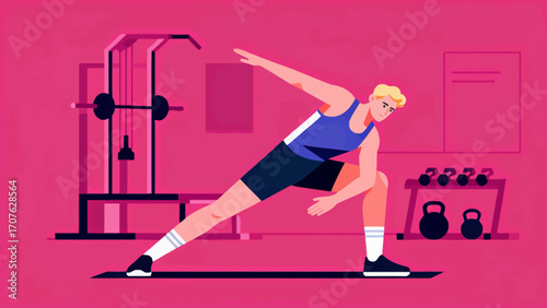 Doing warm-up exercises in the gym, hand-drawn vector illustrations