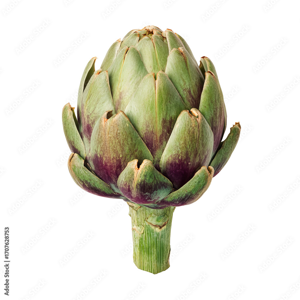 Fototapeta premium Fresh artichoke head, vibrant green and purple
