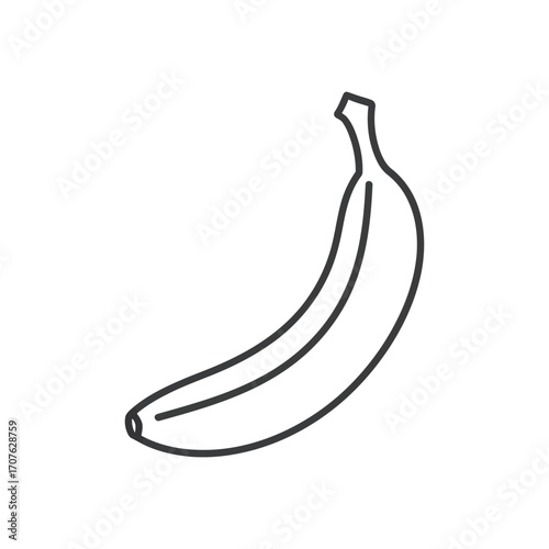 A banana isolated on white background, a simple and clean line art illustration perfect for minimalist designs and educational materials