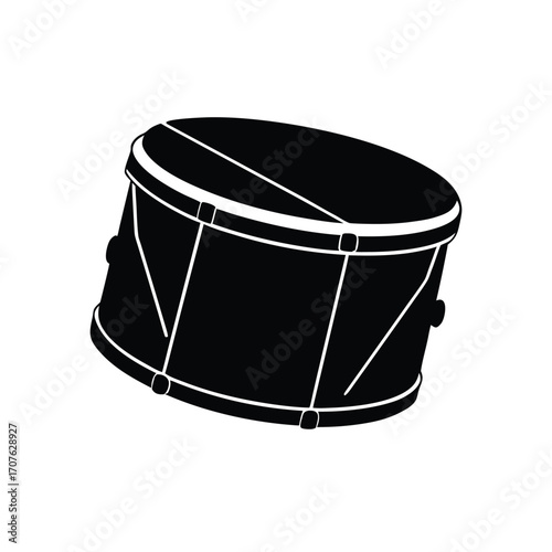 Minimalist black drum silhouette on a clean white background