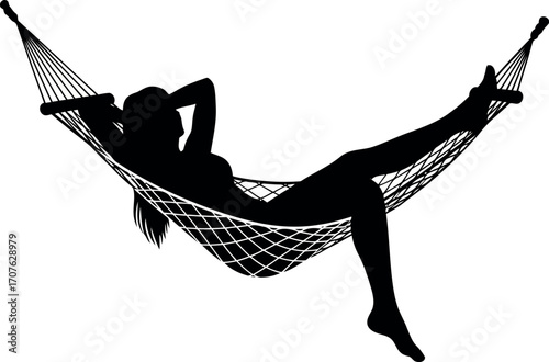 Vector art of silhouette of a woman relaxing in a hammock transparent background