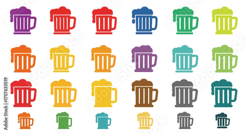 Craft beer simple flat icon set in vibrant colors with white background