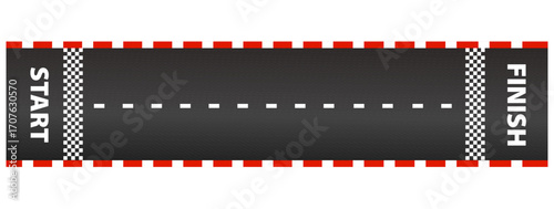 Race road Start and finish top view asphalt track, sport speedway racetrack, competition roadway. border red and white.