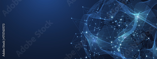 Global network connection concept. Big data visualization. Social network communication in the global computer networks. Internet technology. Business. Science. Vector illustration