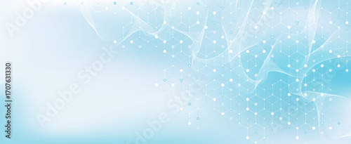 Modern health care or medical background design. Health care innovation concept. Horizontal header web banner. Abstract geometric background with hexagon shapes for medicine, science, chemistry.