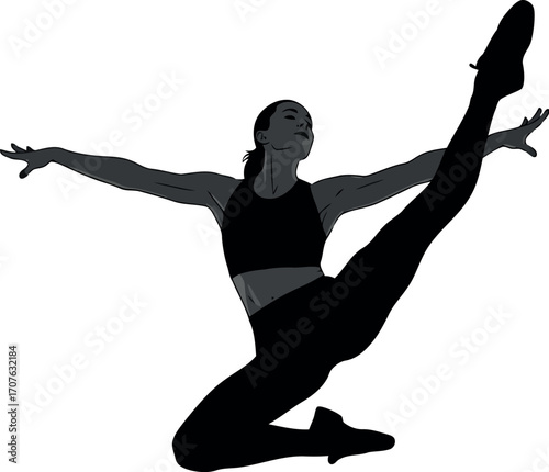 Vector art of silhouette of a female dancer in a dynamic pose, transparent background