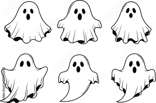 Cute ghost icons, spooky ghost illustrations, Halloween ghosts, cartoon ghosts, floating ghost characters, ghost with face, scary ghost images, ghost shapes