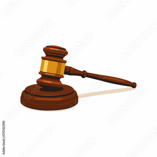 A wooden gavel on a sound block, for a court setting.