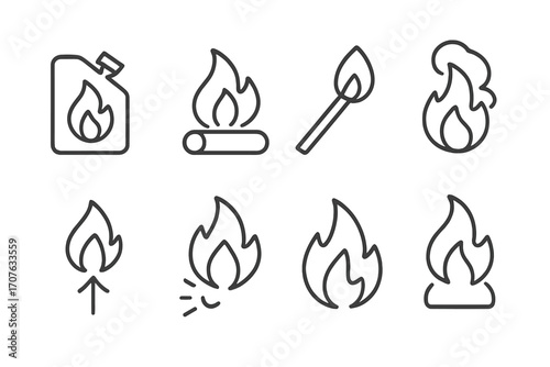 Collection of fire safety icons including matches and flames