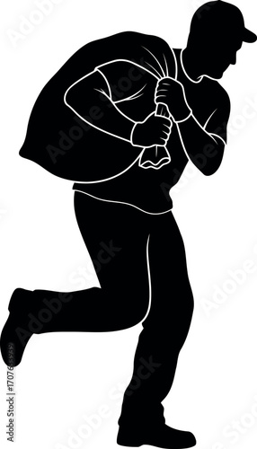 Vector art of silhouette of a thief running with a sack transparent background