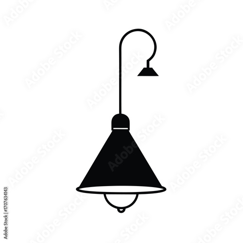 Minimalist black silhouette of a lamp on a clean white background