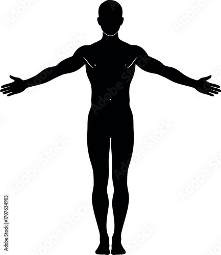 Vector art of silhouette of a man with arms outstretched, transparent background